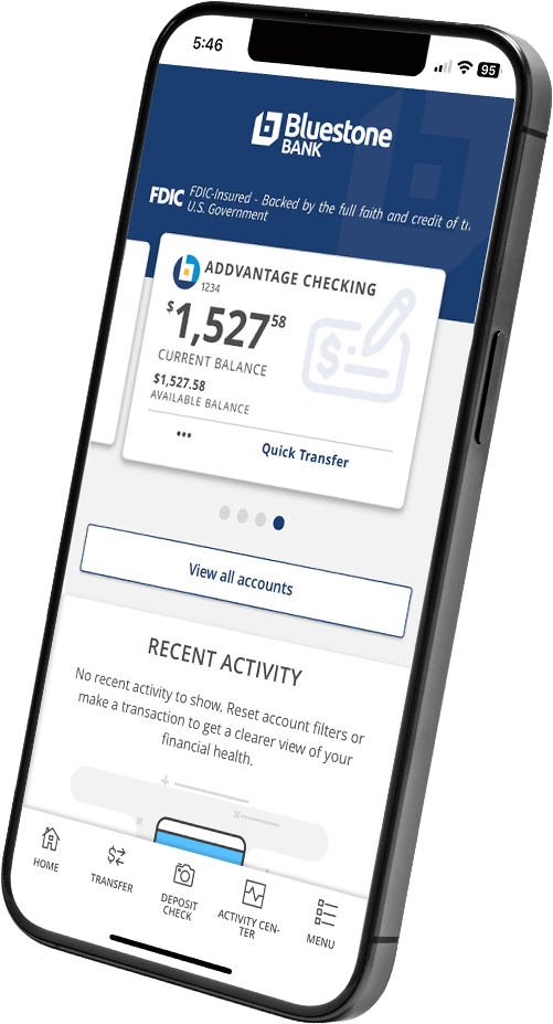 Screenshot of mobile app on the AddVantage Checking page