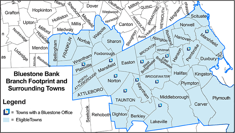 Bluestone Bank Branch Footprint and Surrounding Towns